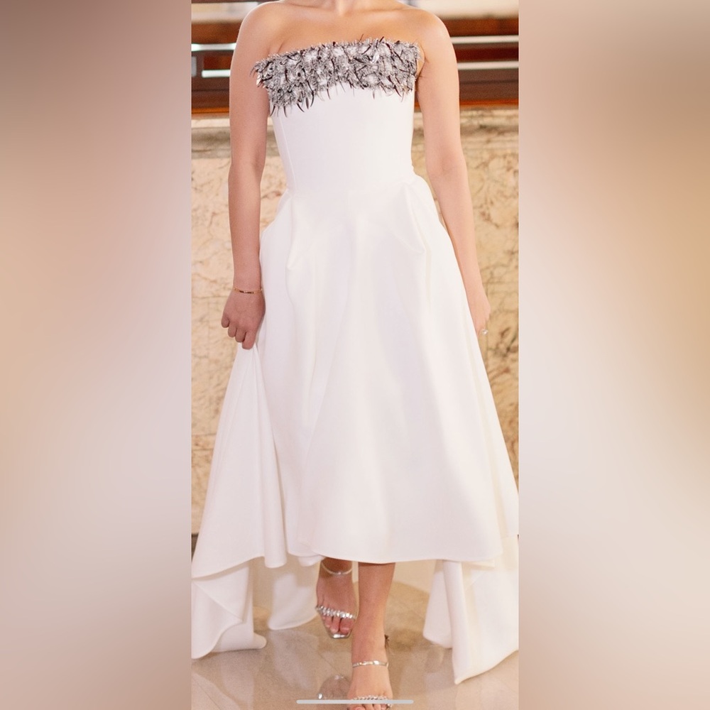 MATICEVSKI
Rekindle strapless embellished pleated crepe gown UK 8